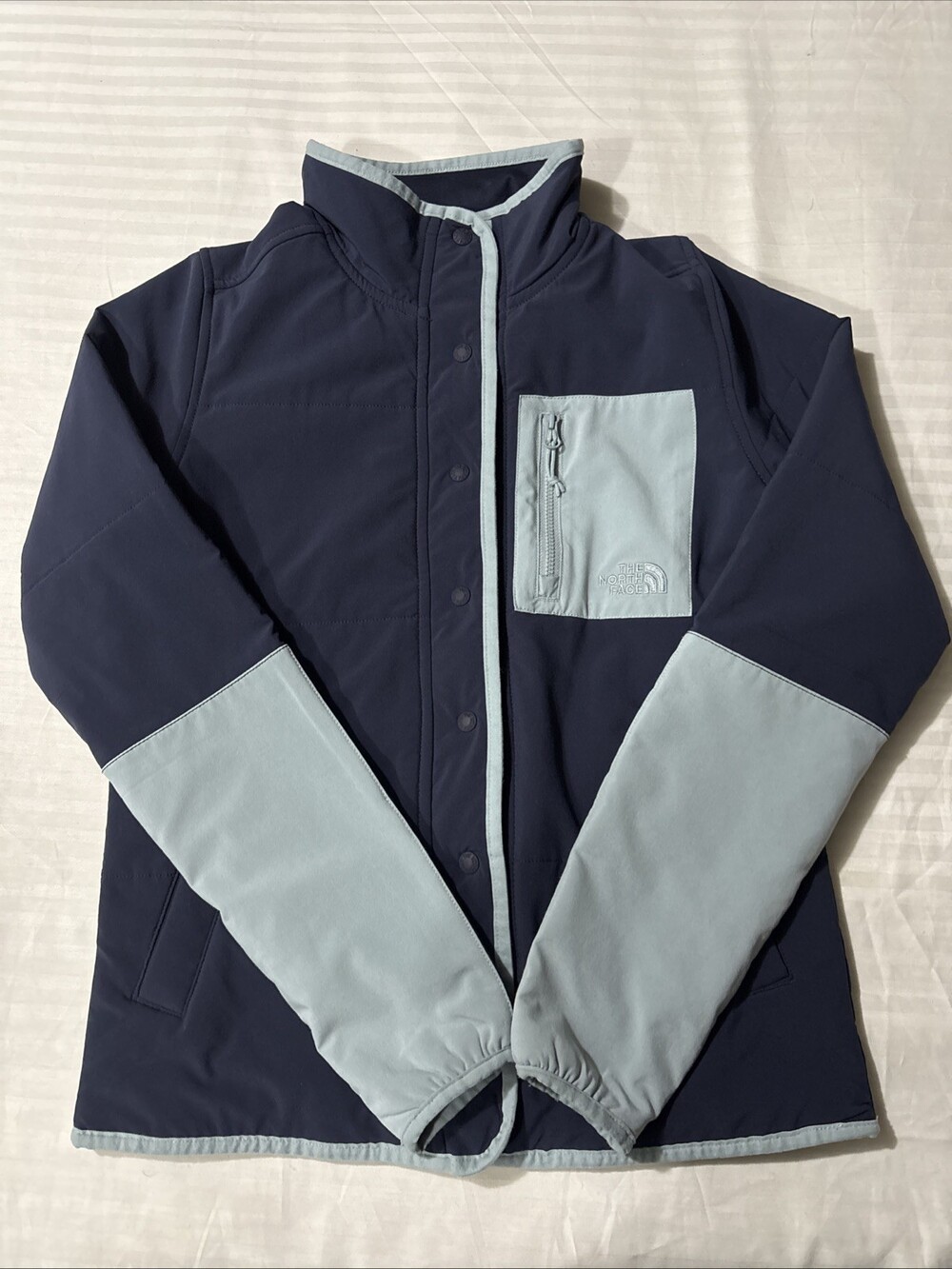 The North Face Women’s XS Insulated Jacket Navy Blue Light Blue Full Snap Zip